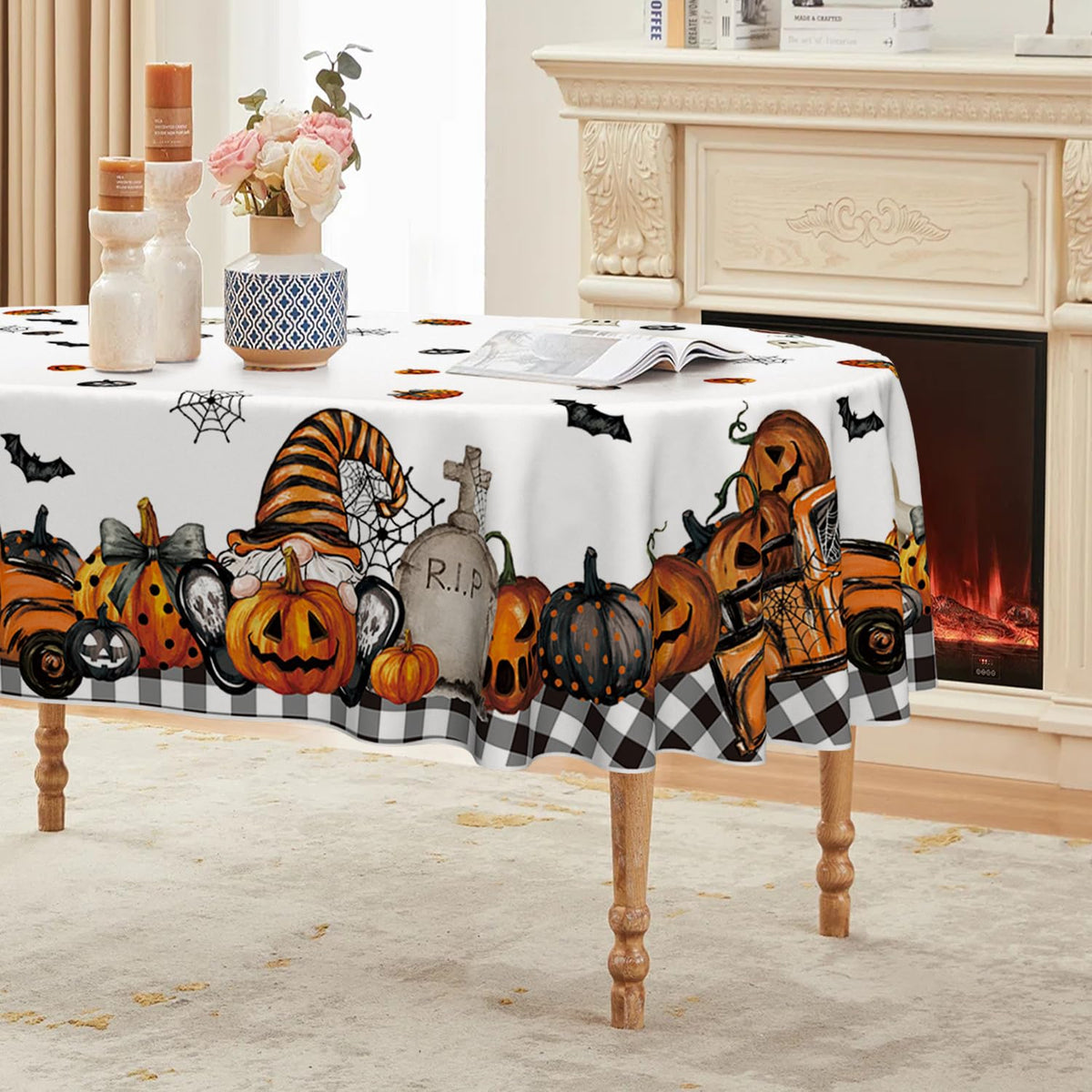 Horaldaily Halloween Tablecloth 60 x 84 Inch Rectangular Ghost Pumpkin
