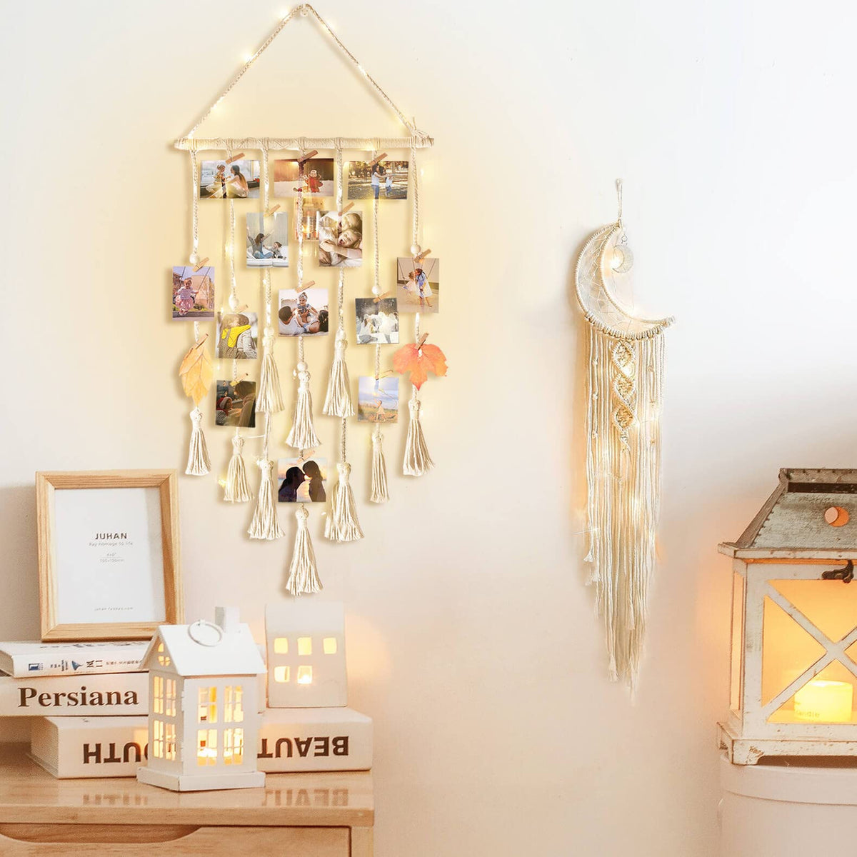 Macrame Wall Hanging Photo Display Boho Room Decor for Teen Girl Gifts
