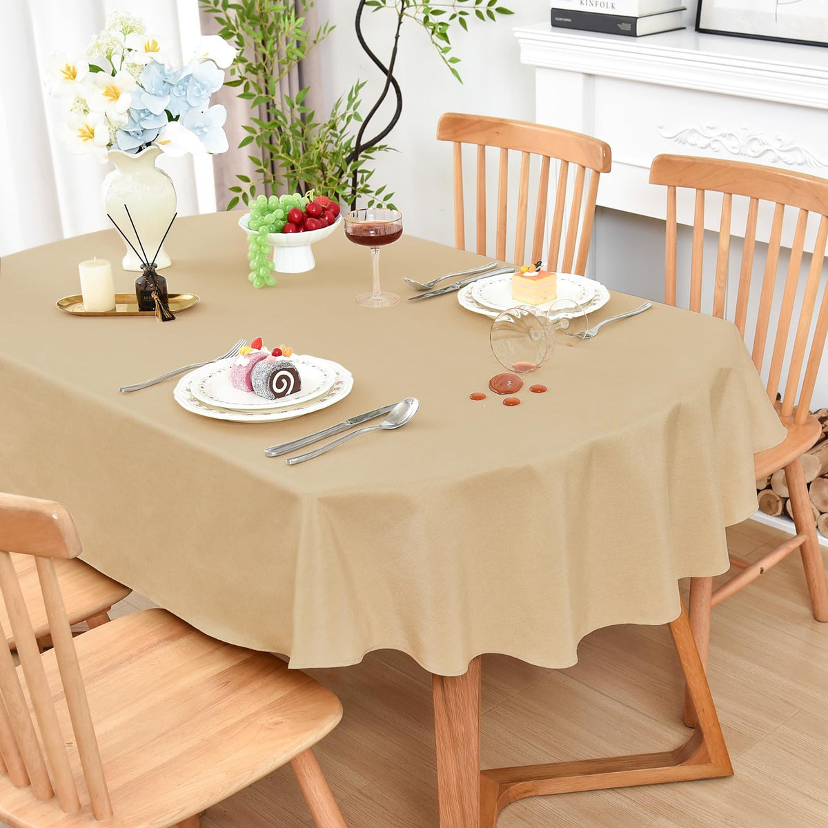 Wolkemer Oval Tablecloth 60 x 102 Inches Faux Linen Water Resistant