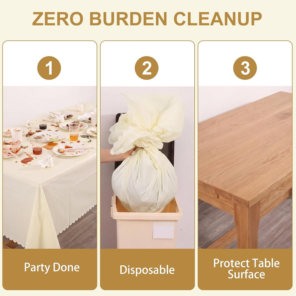 NatNarr 3 Pack Ivory Tablecloths, 54 x 108 Inch Scalloped Party Table Cover