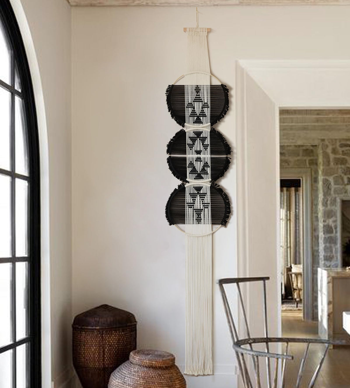 Macrame Wall Hanging Round Brown Handmade Wall Art Boho Decor 11.8"W*65"L