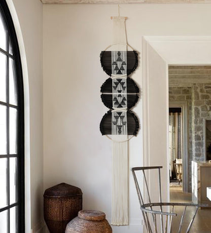 Macrame Wall Hanging Round Brown Handmade Wall Art Boho Decor 11.8"W*65"L