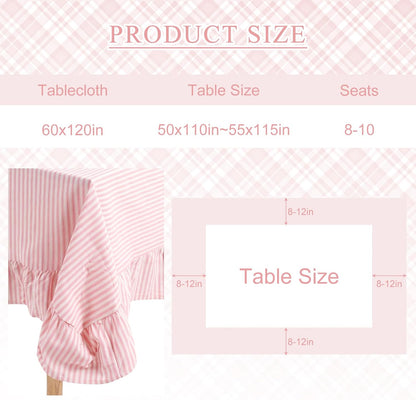 Moukeren 60 x 120 in Farmhouse Ruffle Striped Tablecloth, Pink, Striped