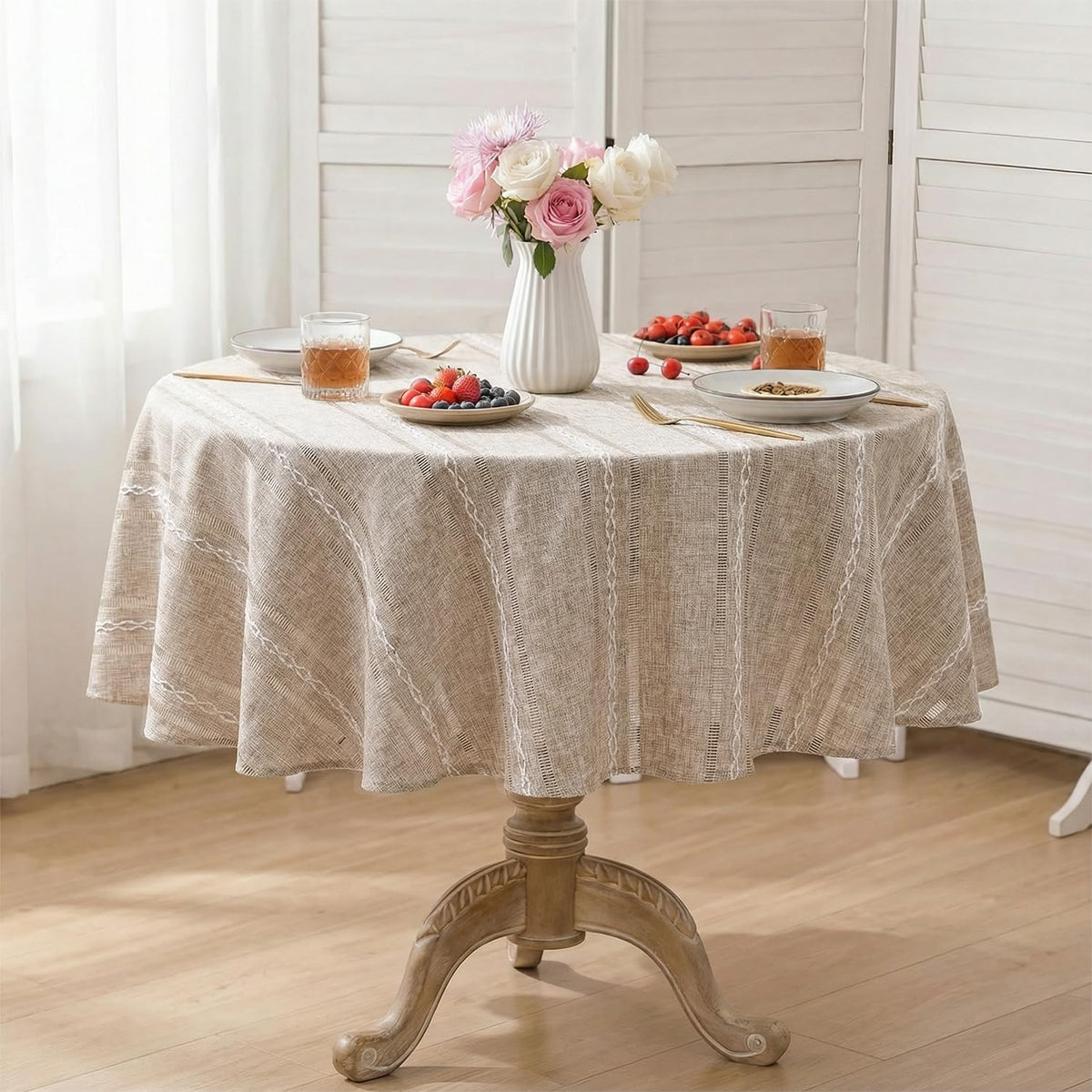 Horaldaily Beige Rectangular Tablecloth, 60×84 Inch, Farmhouse Decor
