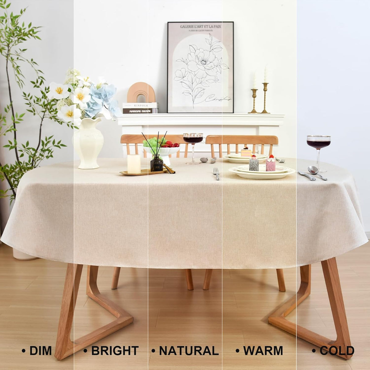 Wolkemer Oval Tablecloth 60 x 102 Inches Faux Linen Water Resistant