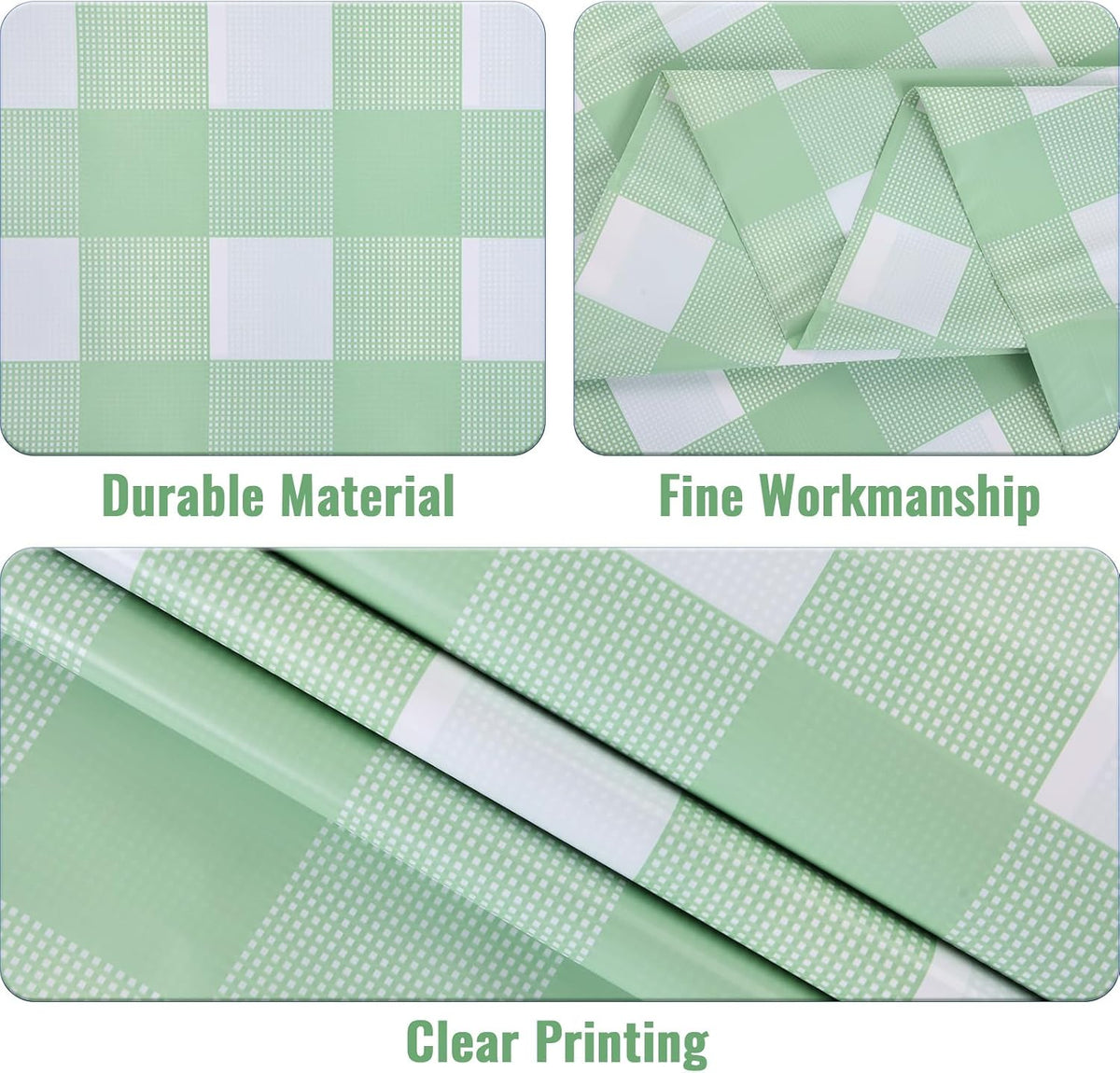 Kesfey 3 Packs Sage Green Gingham Tablecloth Sage Green and White Checkered Table Cloths 54 x 108 Inches Disposable Plastic Gingham Tablecovers Waterproof Picnic Camping Table Covers for Baby Shower