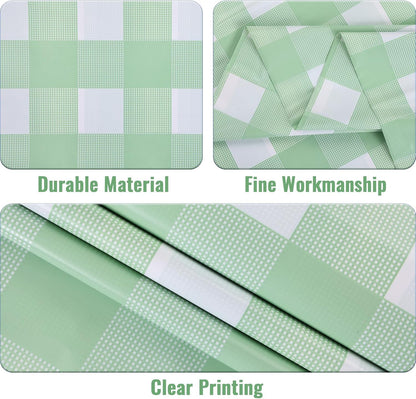 Kesfey 3 Packs Sage Green Gingham Tablecloth Sage Green and White Checkered Table Cloths 54 x 108 Inches Disposable Plastic Gingham Tablecovers Waterproof Picnic Camping Table Covers for Baby Shower