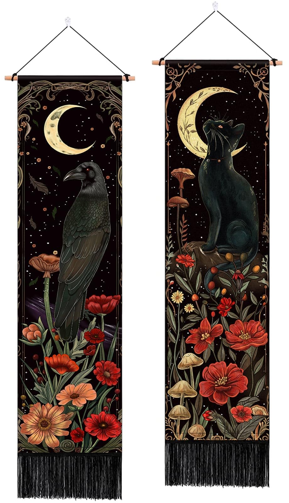 2 Pack Witchy Gothic Wall Decor, Moth Skull Tapestry for Room 12.8x51.2 in