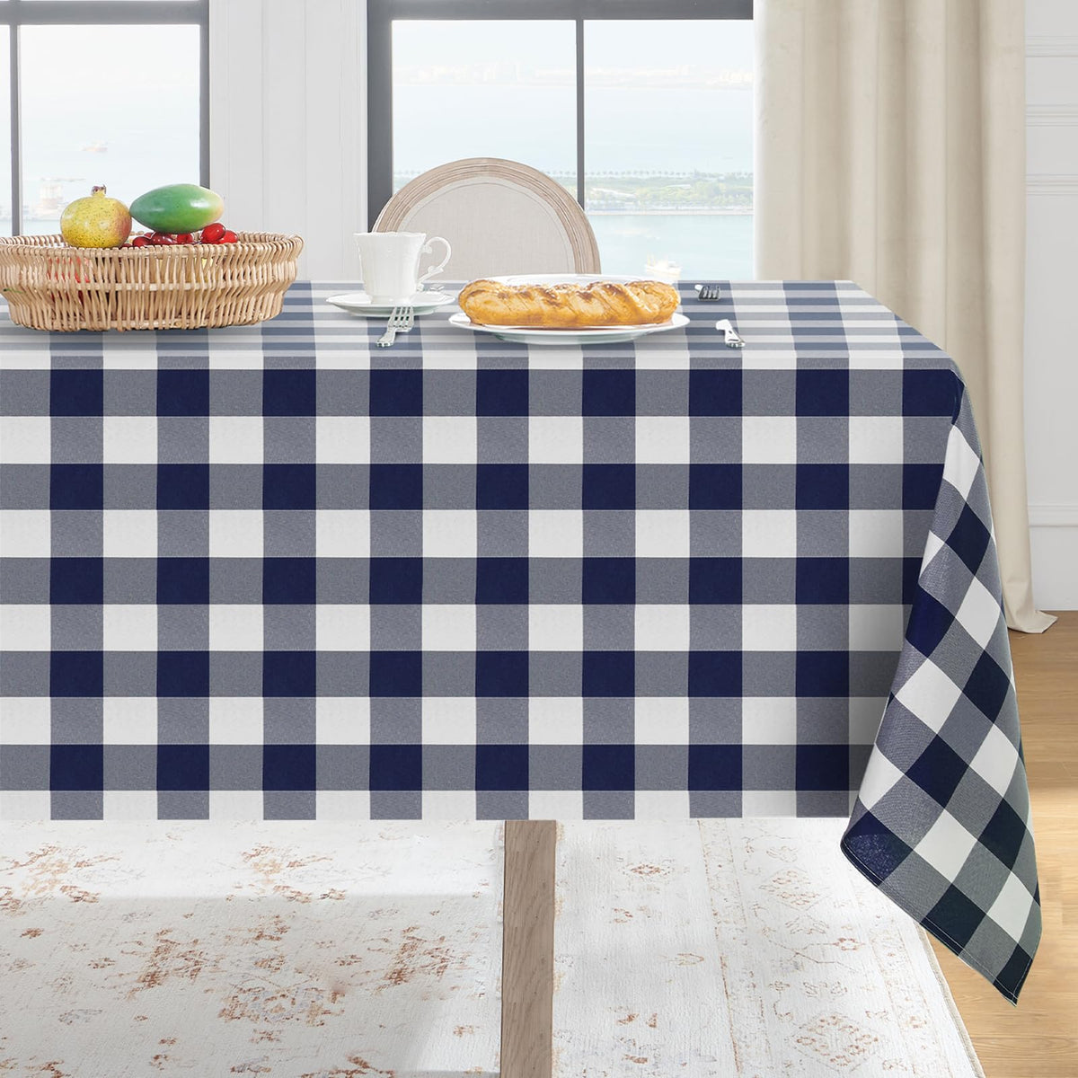 Softalker Gingham Tablecloth Rectangle, Black and White, 60 x 84 Inch