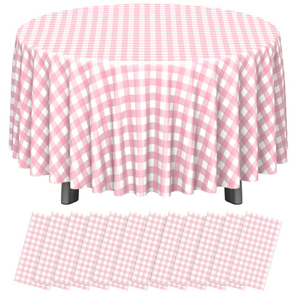 12 Pack Blue and White Plastic Checkered Tablecloth, Premium Decorative Disposable Blue Gingham Plaid Table Cloths for Parties, Rectangle Party Table Cover for Picnic Farm Birthday Wedding, 54x108Inch