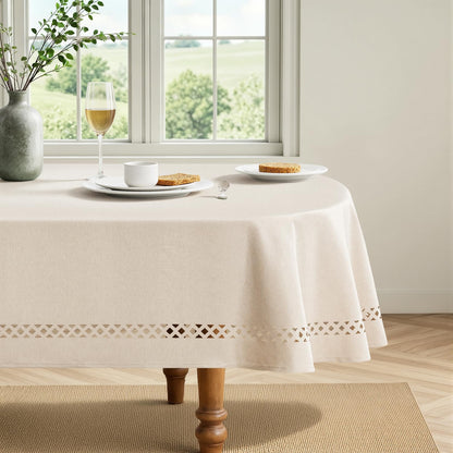 MIULEE Beige Rectangle Tablecloth with Decorative Cutouts 52x70 Inch
