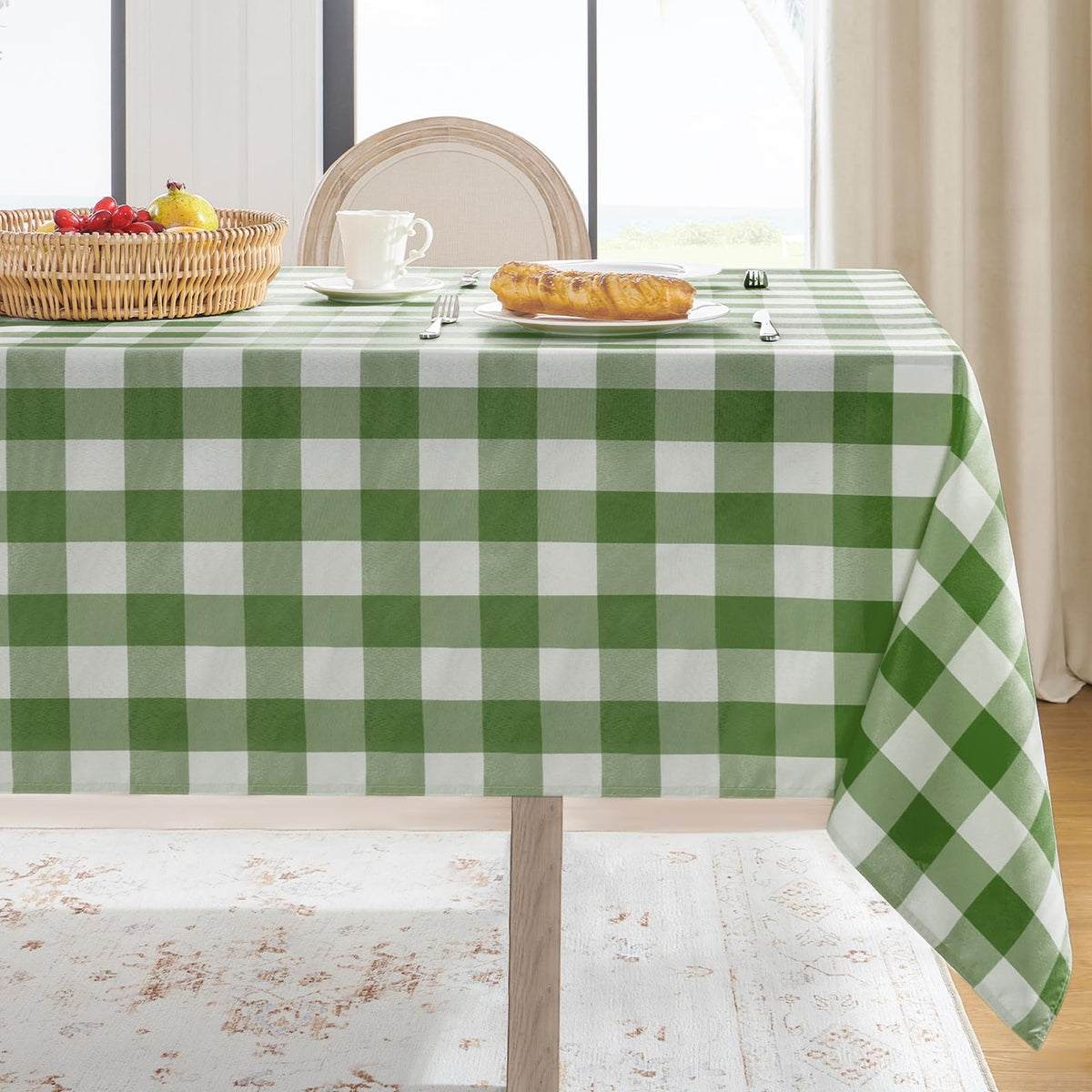 Softalker Gingham Tablecloth Rectangle, Black and White, 60 x 84 Inch