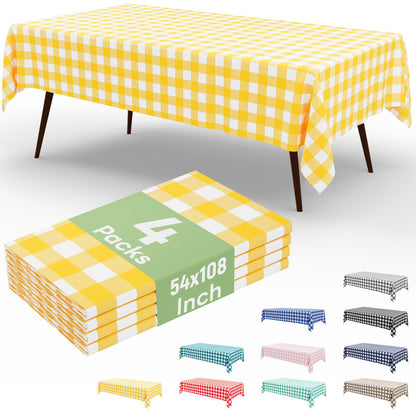 misaya 4 Packs Buffalo Disposable Table Cloth, 54 x 108 Inch Waterproof Plastic Tablecloth, Rectangle Red and White Checkered Table Covers for Picnic, Birthday, Party, Back to School