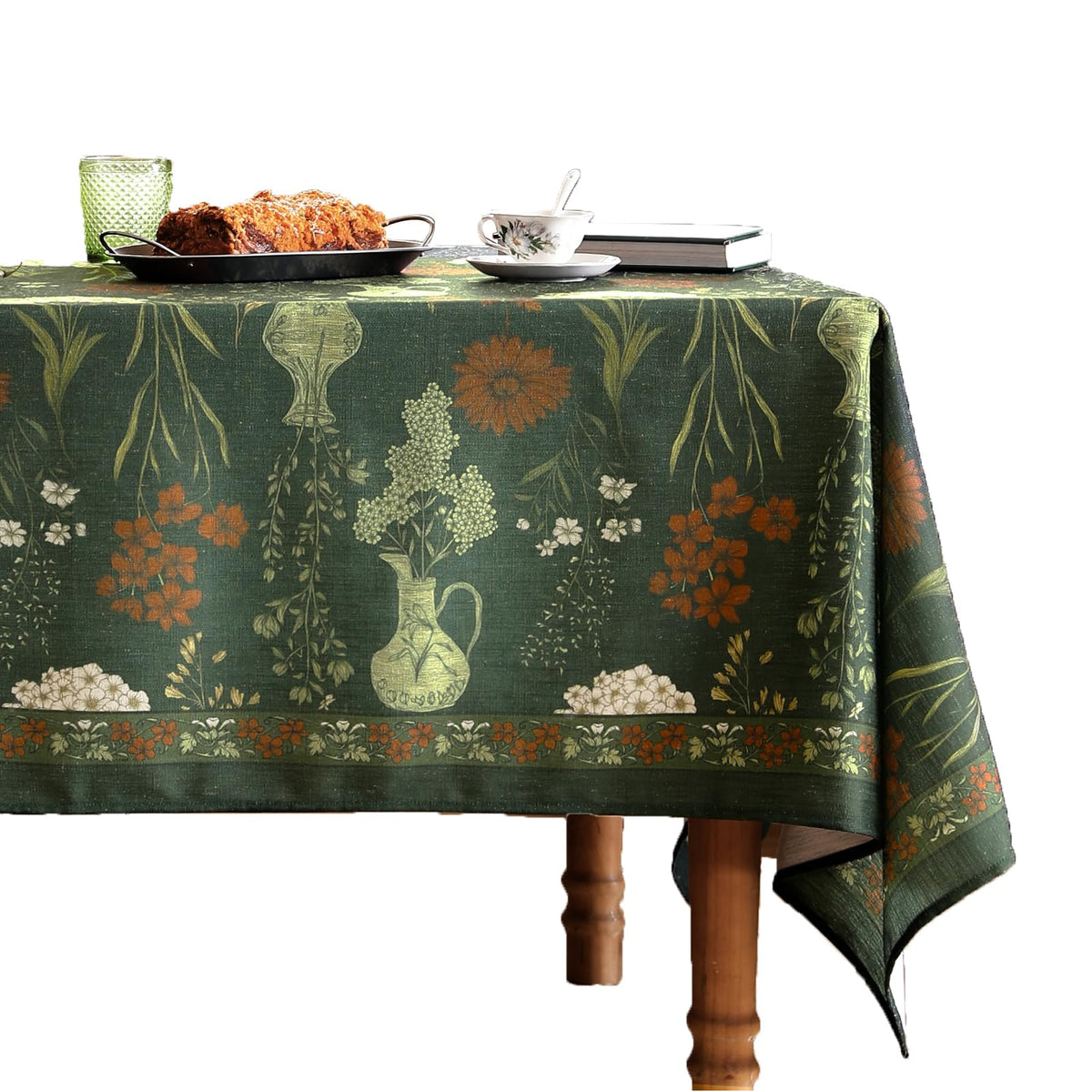 ISAENNE Designer French Linen Rectangular Tablecloth,118"x67"-Cornucopia