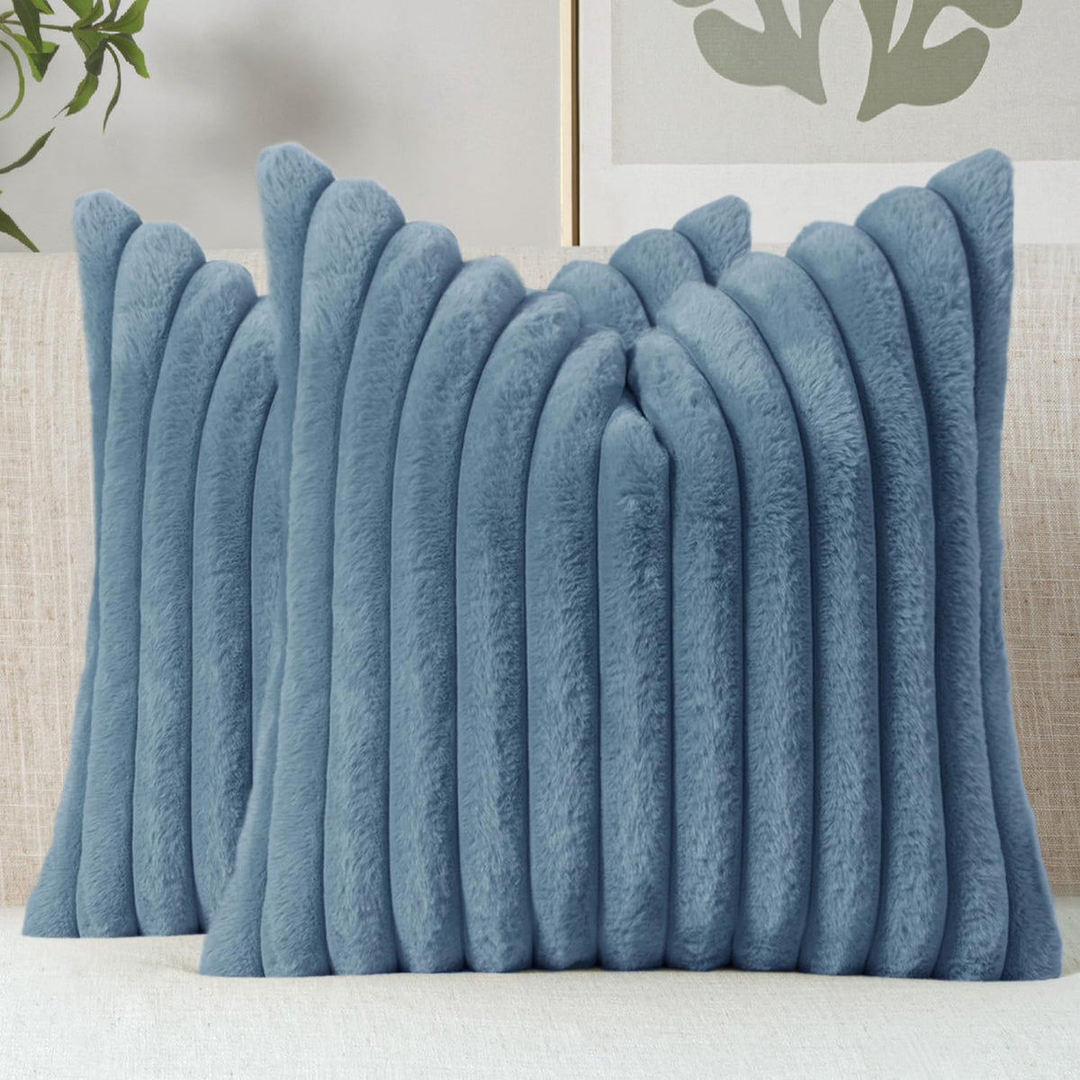 MIULEE Faux Fur Decorative Throw Pillow Covers 18x18 Set of 2 Sage Green