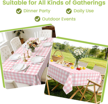 Mulbozy 4 Pcs Pink Gingham Tablecloth 54×108in, Pink Checkered Table Cloth