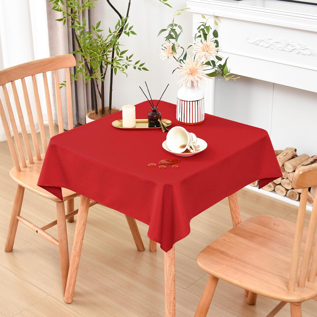 Wolkemer Oval Tablecloth 60 x 102 Inches Faux Linen Water Resistant
