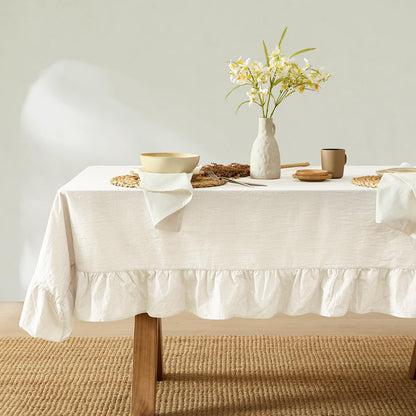 MONDAY MOOSE Gingham Checkered Farmhouse Rustic Picnic Style Decoration Rectangle Natural Stonewashed Cotton Tablecloth for Kitchen, Dining Room, Restaurant (60x102 inch, Beige)