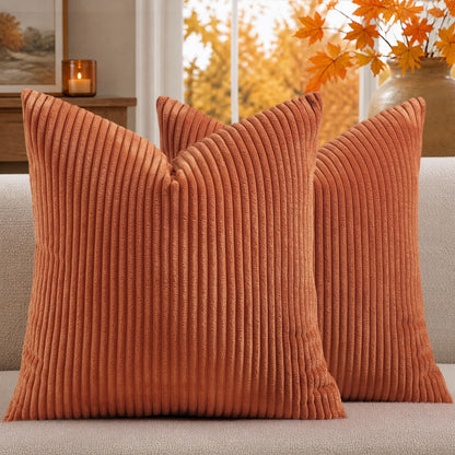 Mecatny Corduroy Fall Throw Pillow Covers 18x18 Set of 2 Olive Green