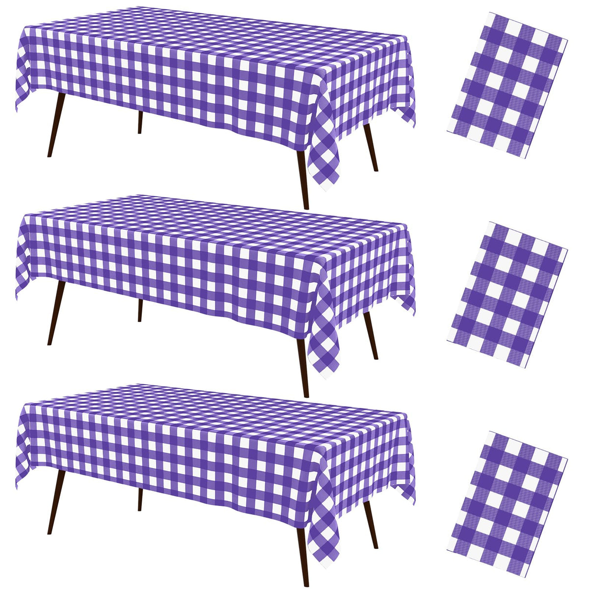 misaya 3 Packs Khaki White Buffalo Gingham Plastic Disposable Table Cloth