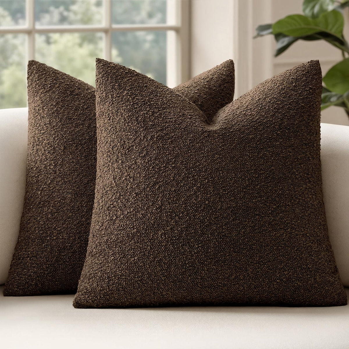 MIULEE 20x20 Decorative Boucle Couch Pillow Covers Brown