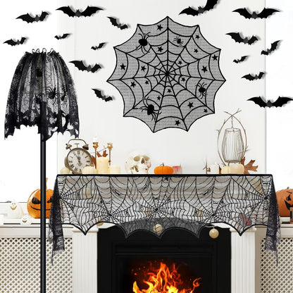 5Pack Halloween Spiderweb Tablecloth Runner Fireplace Scarf Lampshade Bats