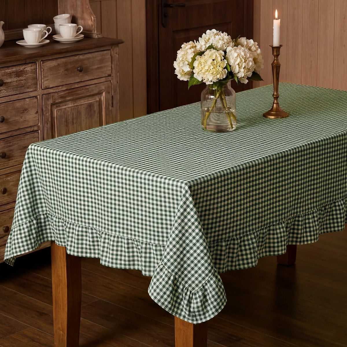 Mindsoft Light Pink Gingham Ruffled Tablecloth, 52 x 70 Inches, Rectangle