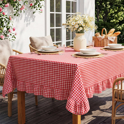 Mindsoft Light Pink Gingham Ruffled Tablecloth, 52 x 70 Inches, Rectangle