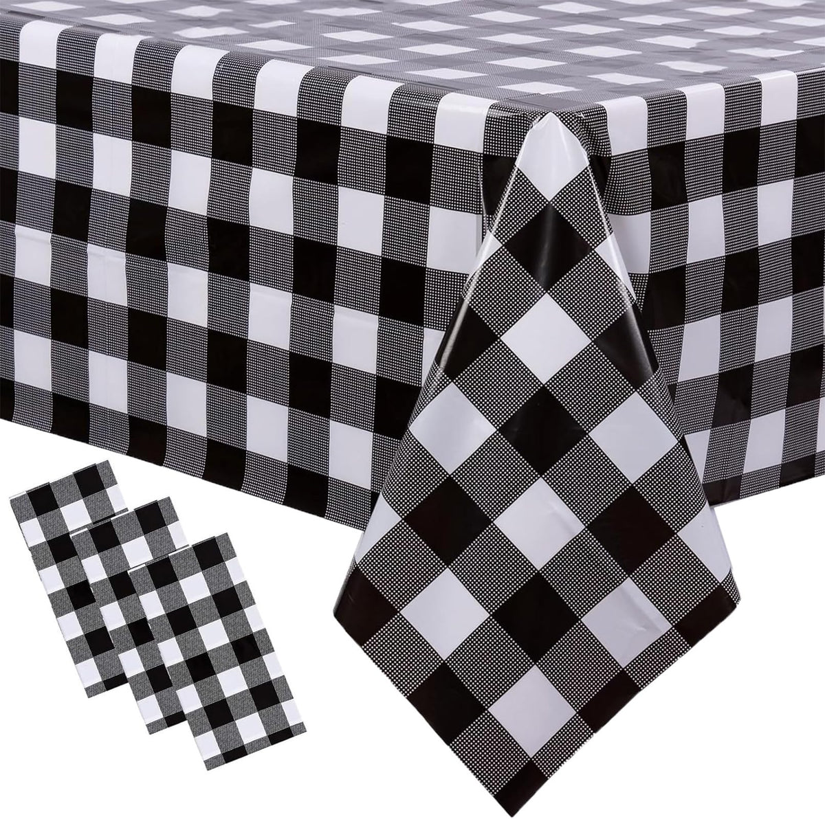 3 Packs Pink Gingham Tablecloth 54 x 108 Inches Pink and White Checkered Disposable Plastic Waterproof Picnic Table Cover for Camping and Birthday Party Supplies