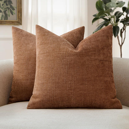 MIULEE Textured Chenille Throw Pillow Covers 20x20 Inch Taupe Grey