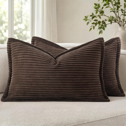 MIULEE Couch Pillow Covers 18x18 Olive Green Textured Corduroy