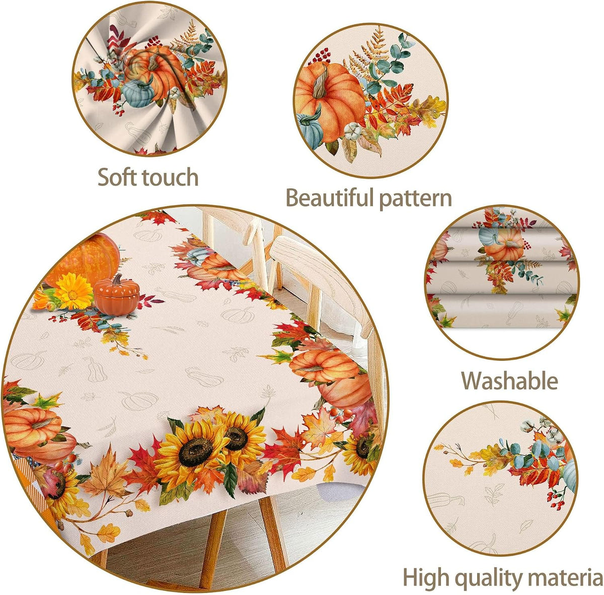 Hexagram Fall Tablecloth 60 x 84 Inches, Plaid Fall Table Cloth Rectangle
