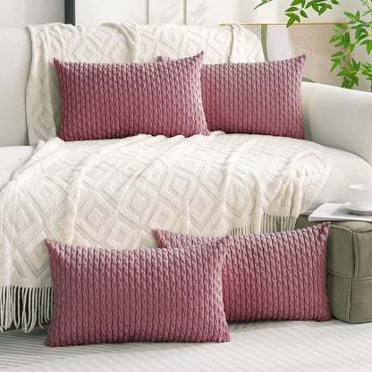 Set of 4 Neutral Decorative Throw Pillow Covers 18x18 Inch Corduroy Pillow Covers for Bed Couch Sofa Living Room Soft Square Cushion Cases