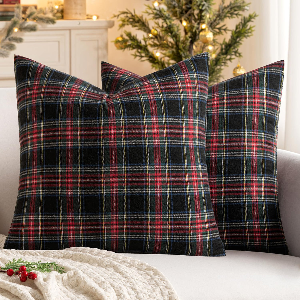 MIULEE Fall Plaid Pillow Covers Scottish Tartan 18x18 Terracotta Brown