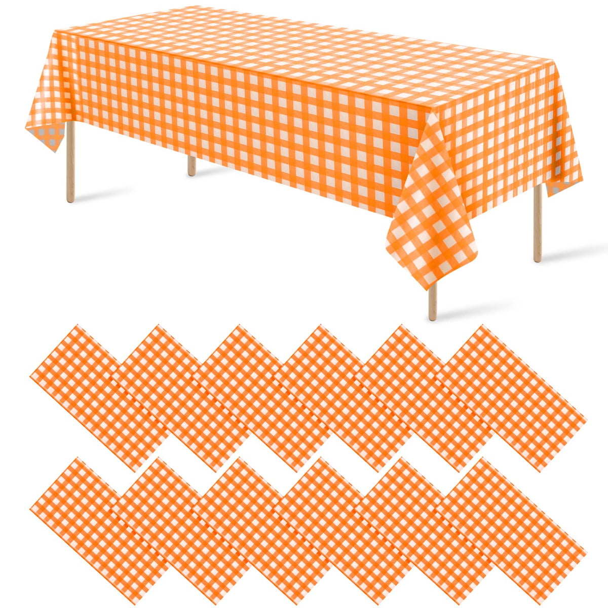12 Pack Blue and White Plastic Checkered Tablecloth, Premium Decorative Disposable Blue Gingham Plaid Table Cloths for Parties, Rectangle Party Table Cover for Picnic Farm Birthday Wedding, 54x108Inch