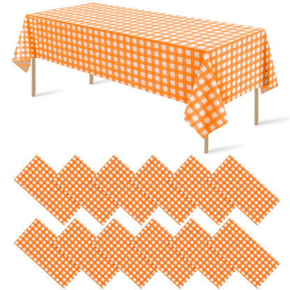 12 Pack Blue and White Plastic Checkered Tablecloth, Premium Decorative Disposable Blue Gingham Plaid Table Cloths for Parties, Rectangle Party Table Cover for Picnic Farm Birthday Wedding, 54x108Inch