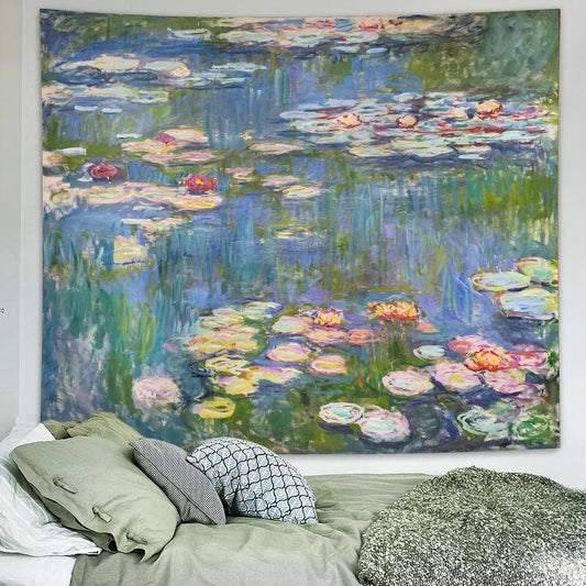 Monet Waterlily Wall Tapestry, Cute Floral Art Tapestries for Girl Bedroom