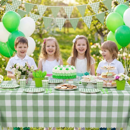NatNarr 3 Pack Sage Green Gingham Tablecloth, Scalloped Party Table Cover