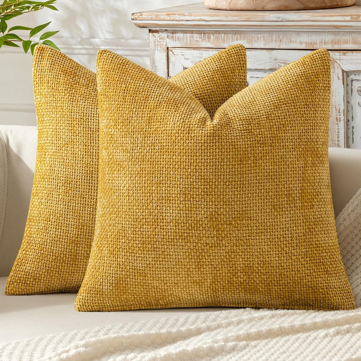 MIULEE Decorative Couch Throw Pillow Covers 18x18 Inch Neutral Beige 2 Pack