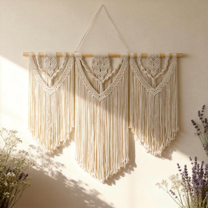 Tempospark Macrame Wall Hanging, 43"x32" Boho Wall Tapestry, Large Wall Art for Bedroom, Living Room, Dining Room, Nursery, Gallery, Office (Tassel)