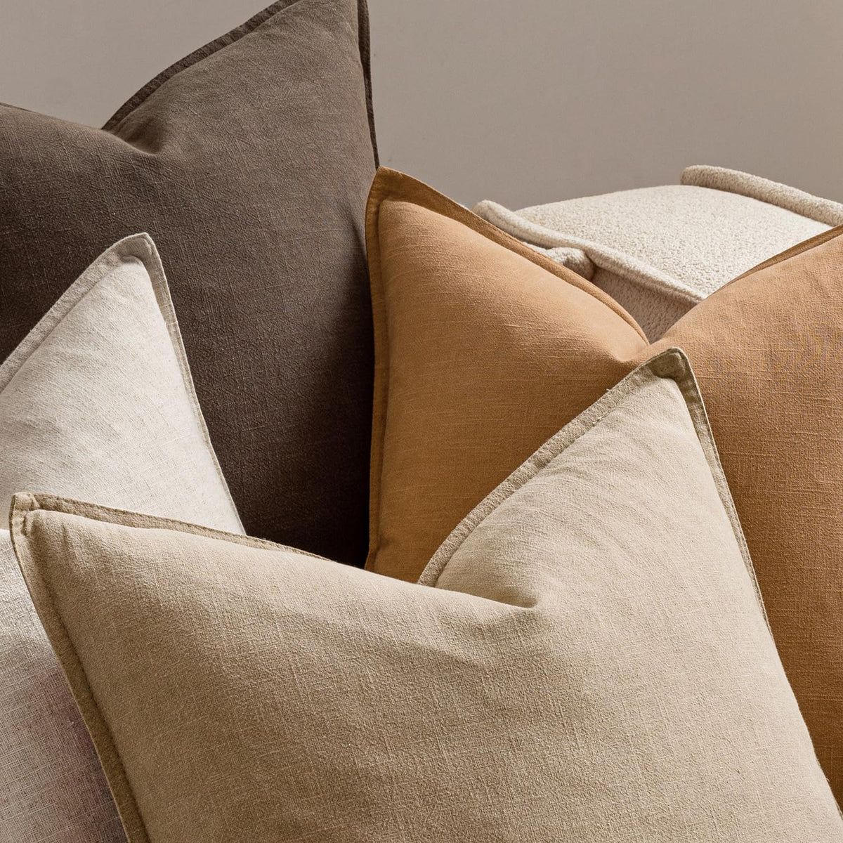 MIULEE Neutral Brown Boho Linen Pillow Covers 18x18 Inch Pack of 4