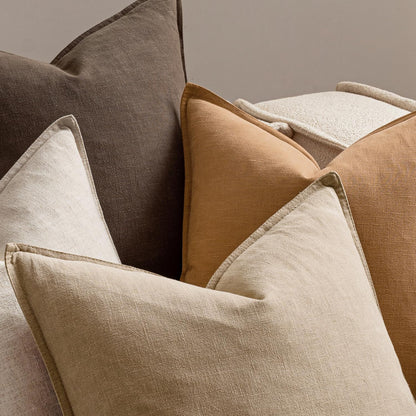 MIULEE Neutral Brown Boho Linen Pillow Covers 18x18 Inch Pack of 4