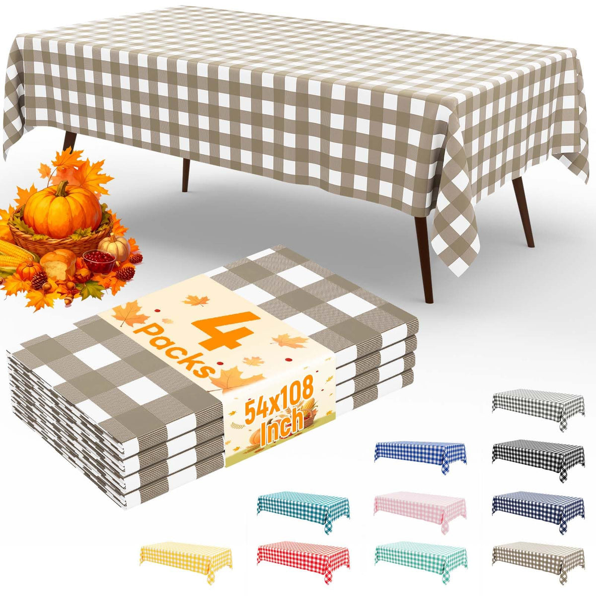 misaya 4 Packs Buffalo Disposable Table Cloth, 54 x 108 Inch Waterproof Plastic Tablecloth, Rectangle Red and White Checkered Table Covers for Picnic, Birthday, Party, Back to School