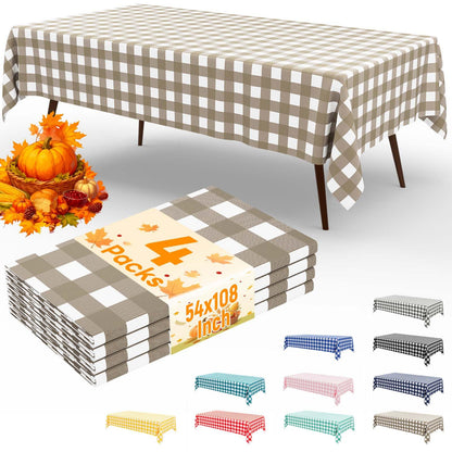 misaya 4 Packs Buffalo Disposable Table Cloth, 54 x 108 Inch Waterproof Plastic Tablecloth, Rectangle Red and White Checkered Table Covers for Picnic, Birthday, Party, Back to School
