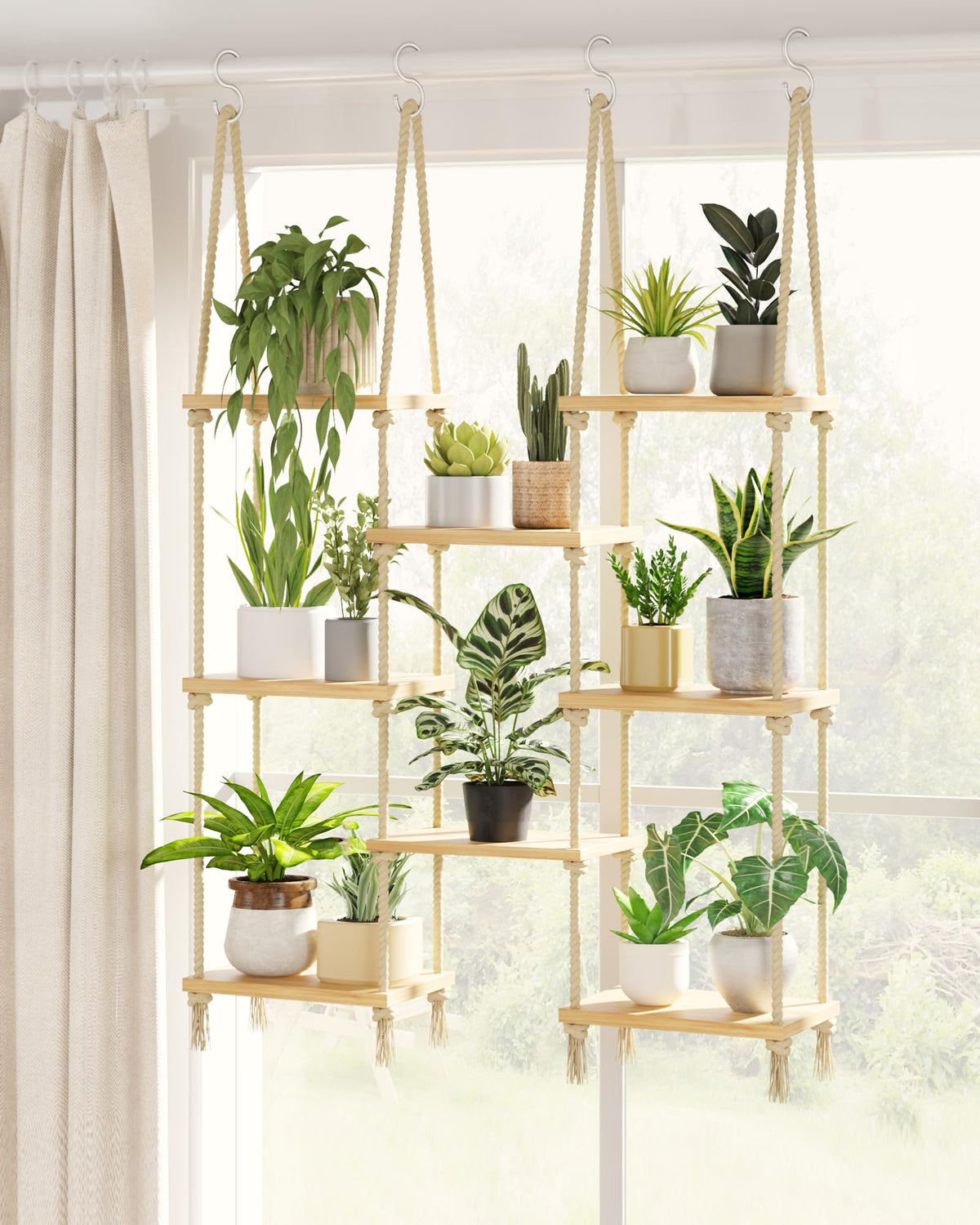 Bamworld Hanging Shelves Plant Hanger Indoor Window Plant Shelves