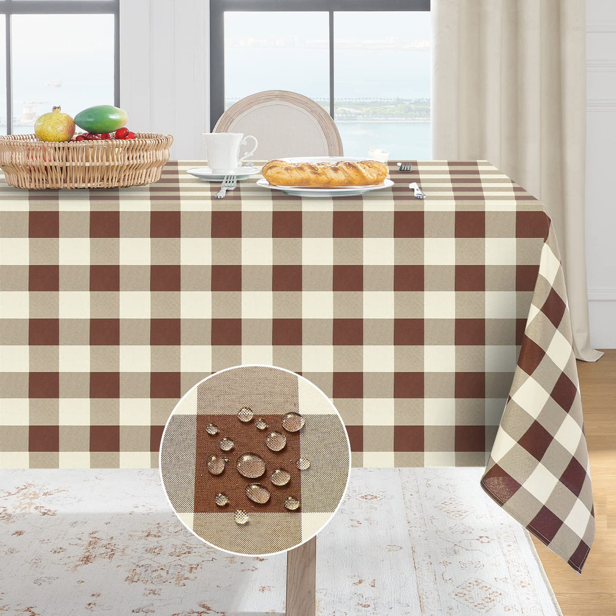 Softalker Gingham Tablecloth Rectangle, Black and White, 60 x 84 Inch