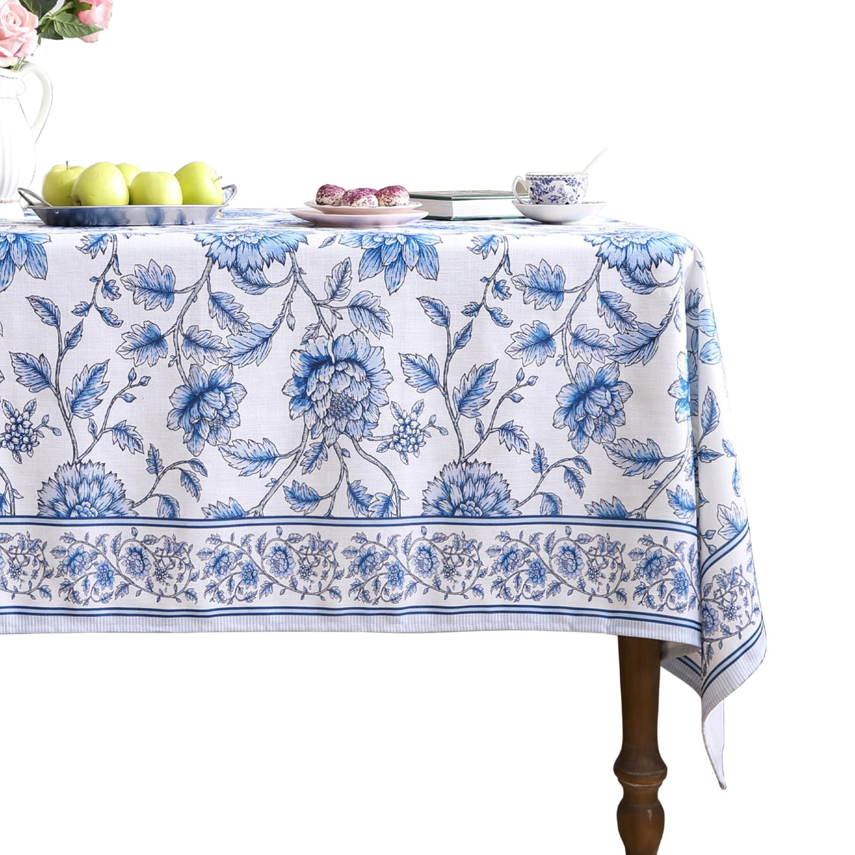 ISAENNE Designer French Linen Rectangular Tablecloth,118"x67"-Cornucopia