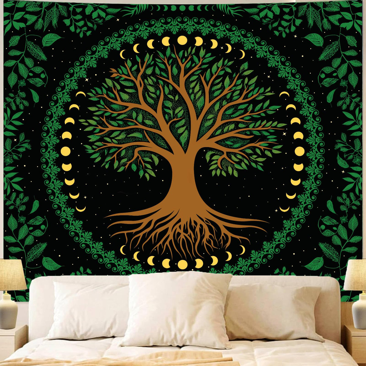 Green Boho Tapestry for Bedroom, Large Hippie Tree of Life Wall Tapestries