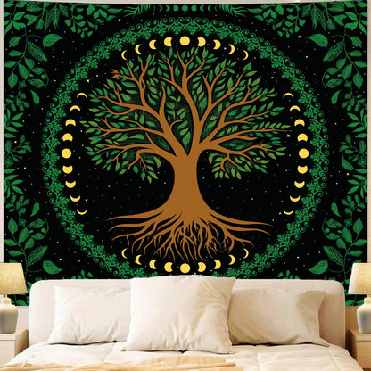 Green Boho Tapestry for Bedroom, Large Hippie Tree of Life Wall Tapestries