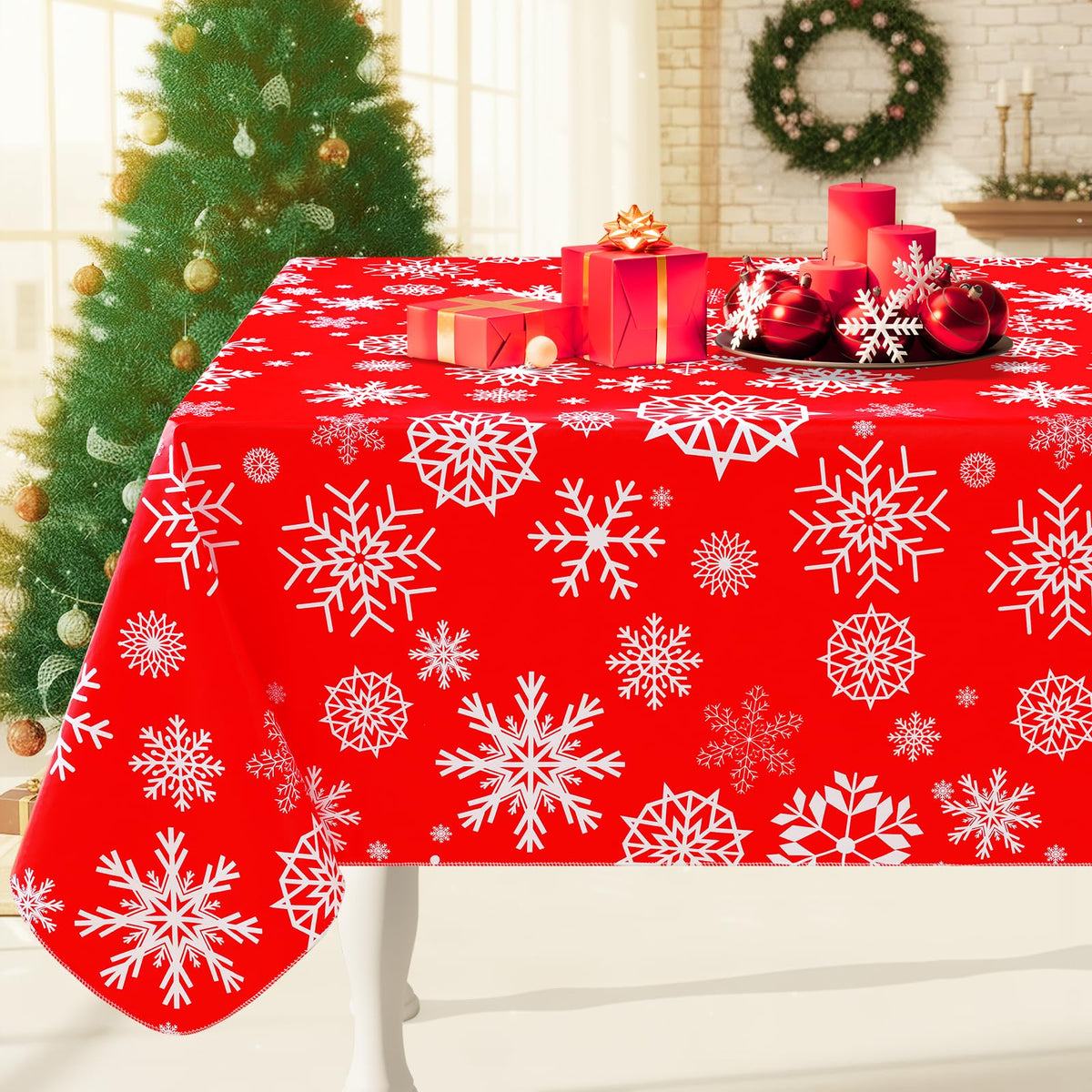 Smiry Rectangle Table Cloth, Flannel Backed Vinyl Tablecloth, 60"x84"
